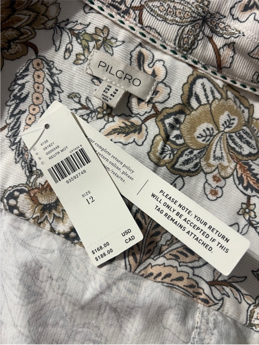 Floral Button-Front Midi Dress in Cream and Brown - Picture 13 of 14